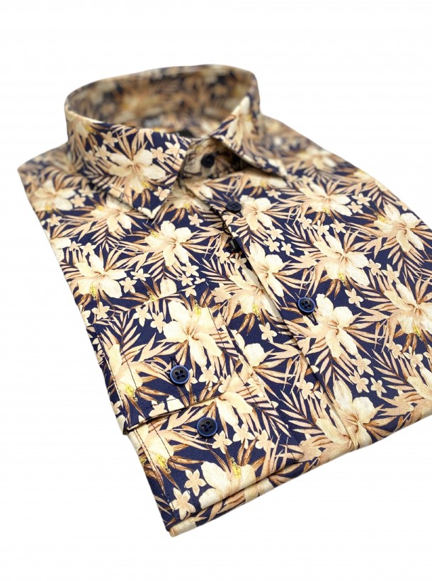 Granatowa koszula w palmowe liście